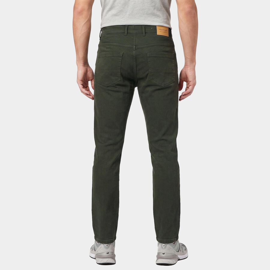 Men's Olive Green Slim Fit Solid Jeans, ओलिव, large