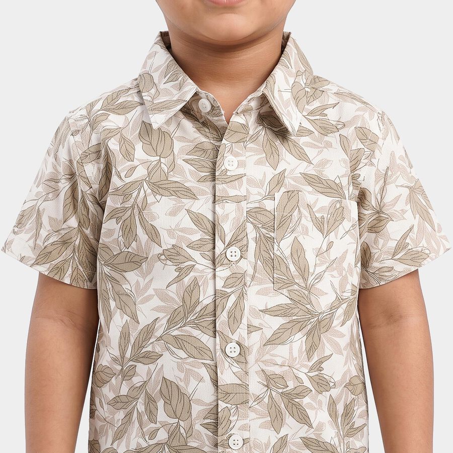 Boys' Beige Cotton Spread Collar Shirt, गहरा पीला, large