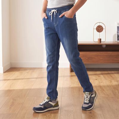 Boys' Blue Straight Fit Drawstring Waist Jeans