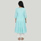 Women's Light Blue Cotton V-Neck Embroidered Kurta, Light Blue, small