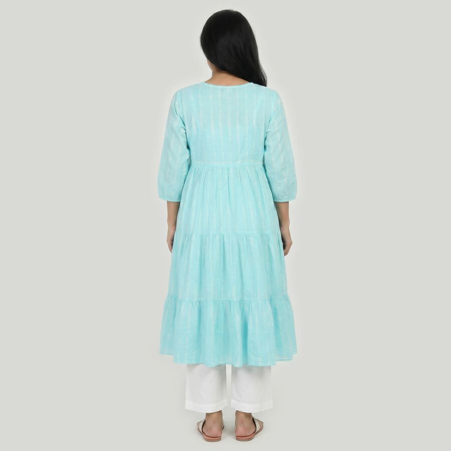 Women's Light Blue Cotton V-Neck Embroidered Kurta, Light Blue, large