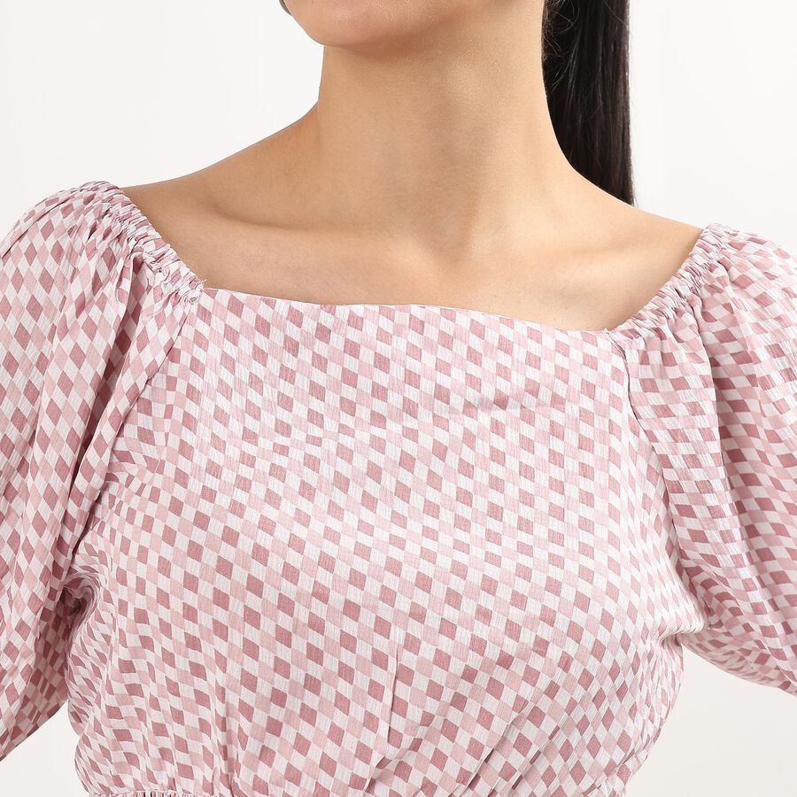 Women's Muted Lilac Casual Checked Top, Lilac, large