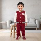Boys' Red Round Neck Varsity Appliqu&eacute; Baba Suit, Red, small
