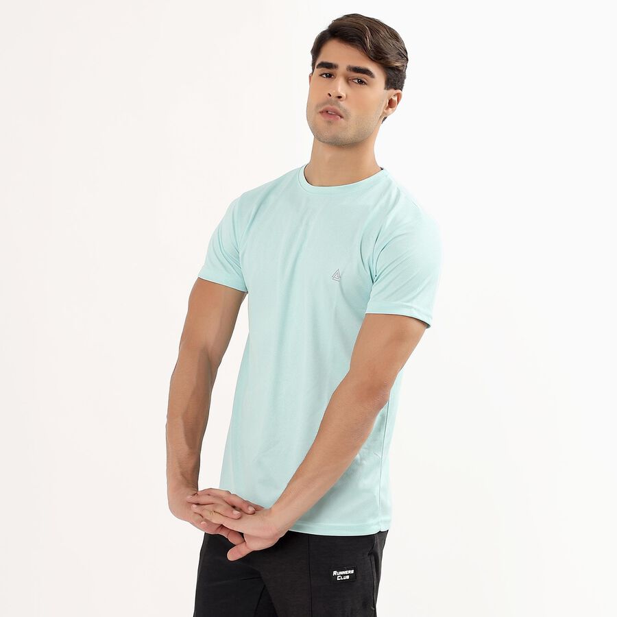 Men's Bright Aqua Crew Neck Slim Fit T-Shirt, एक्वा, large image number null
