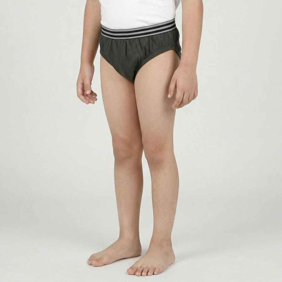 Boys' Olive Green Regular Fit Solid Briefs, ओलिव, large