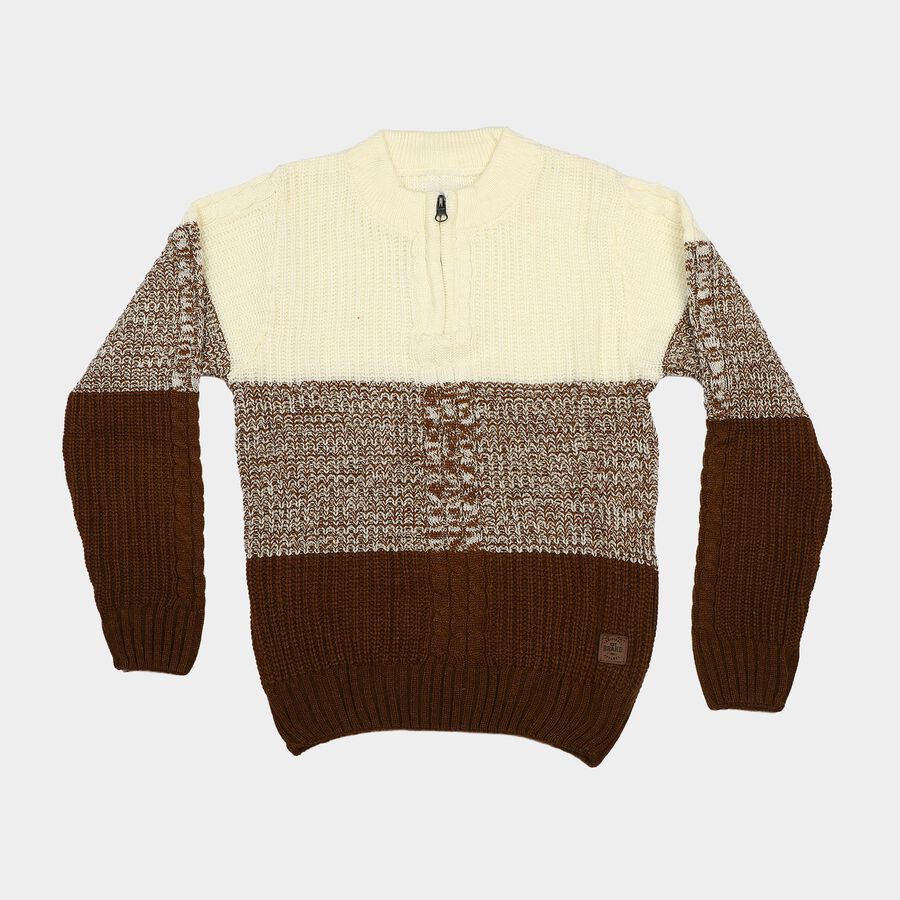 Boys' Brown Zip Neck Colorblock Pullover, Brown, large