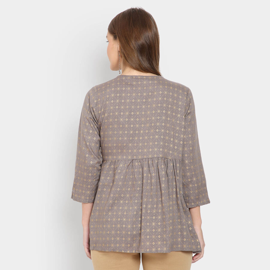 All Over Print 3/4th Sleeves Straight Kurti, Dark Grey, large image number null