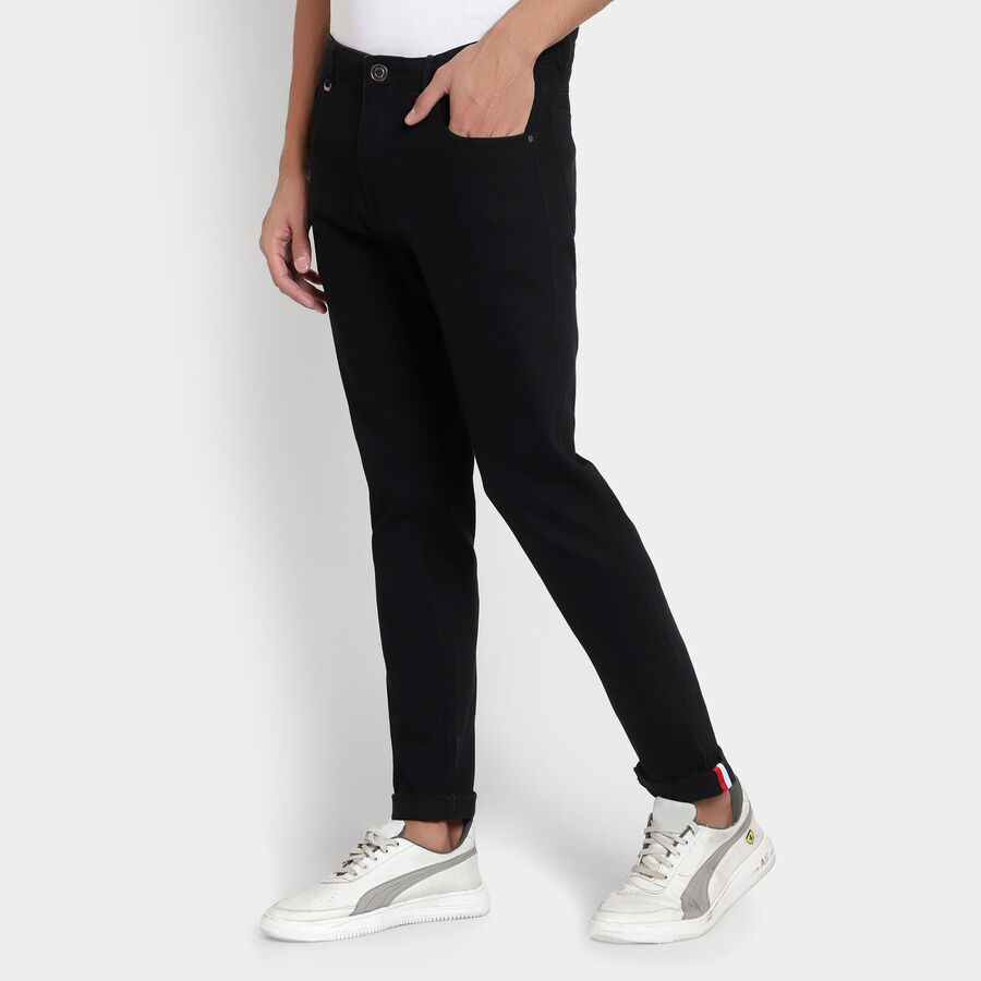 Solid Skinny Casual Trousers, Black, large image number null