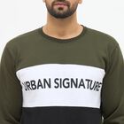 Men's Olive Green and Black Crew Neck Casual Sweatshirt, गहरा हरा, small image number null