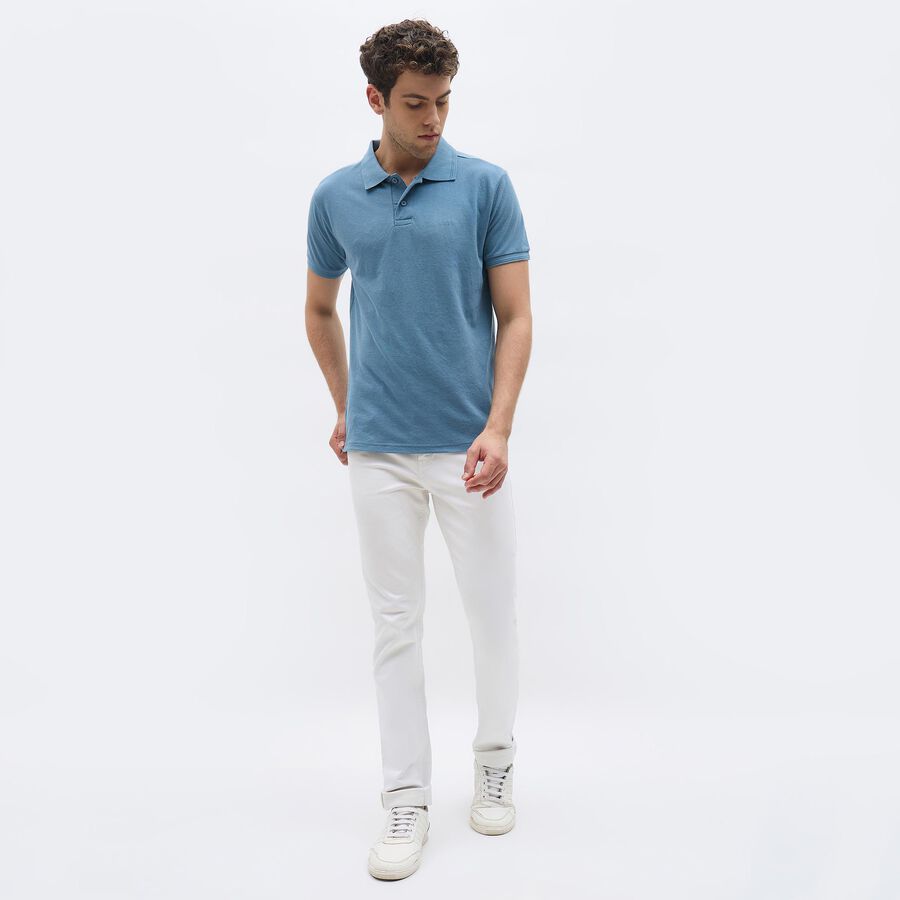 Men's Muted Steel Blue Polo Neck Classic T-Shirt, Mid Blue, large