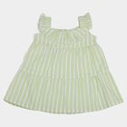 Infants' Green Striped Tiered Sleeveless Cotton Frock, Light Green, small