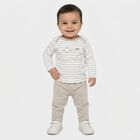 Infants' Grey 100% Cotton Round Neck Striped Baba Suit, हल्का ग्रे, small