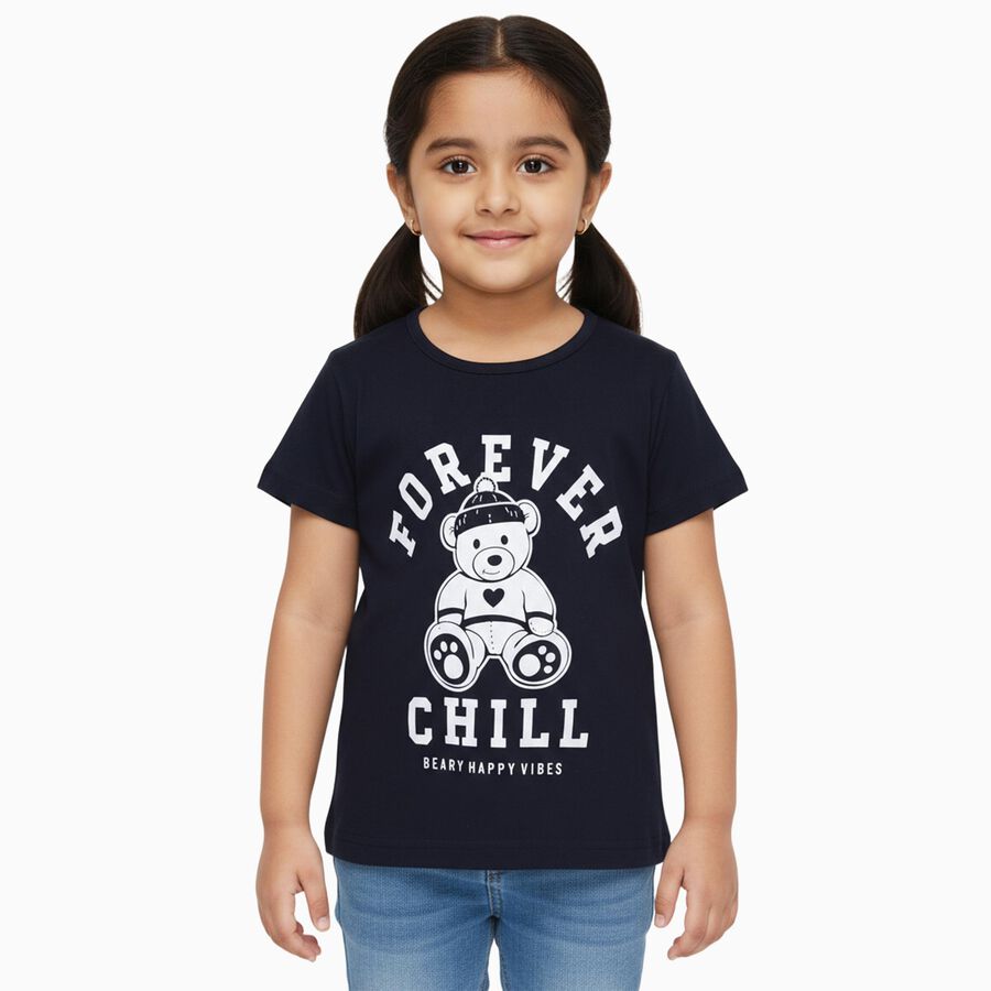 Girls' T-Shirt, नेवी ब्लू, large image number null