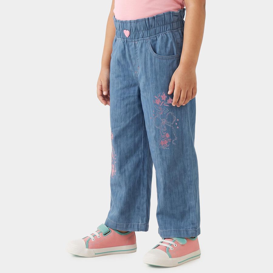Girls Blue Wide Leg Jeans, Mid Blue, large
