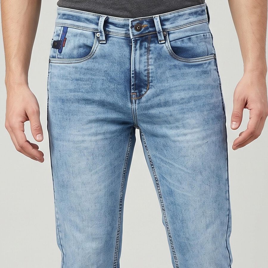 Men's Light Blue Slim Fit Washed Jeans, Light Blue, large