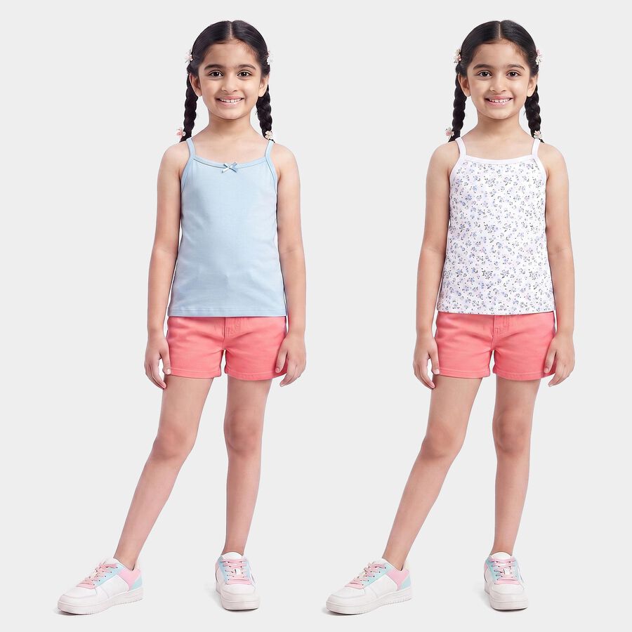 Girls' Light Blue Cotton Square Neck Sleeveless Vest, आइस ब्लू, large