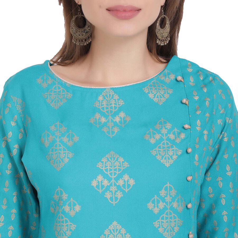 3/4th Sleeves Straight Kurta, Mid Blue, large image number null