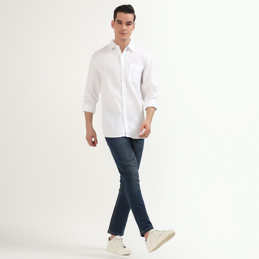 Men's Snow White Cotton Classic Collar Casual Shirt, सफ़ेद, large image number null