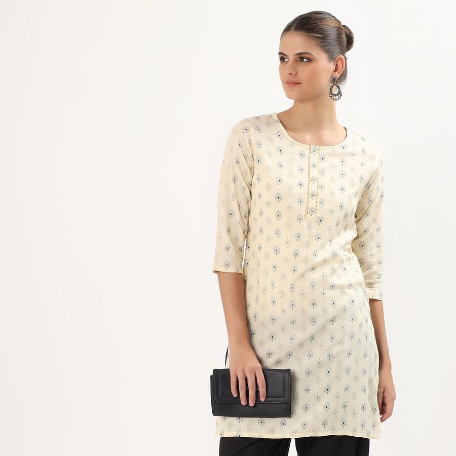 Women's Eggshell White Round Neck Printed Kurta, ऑफ व्हाइट, large image number null