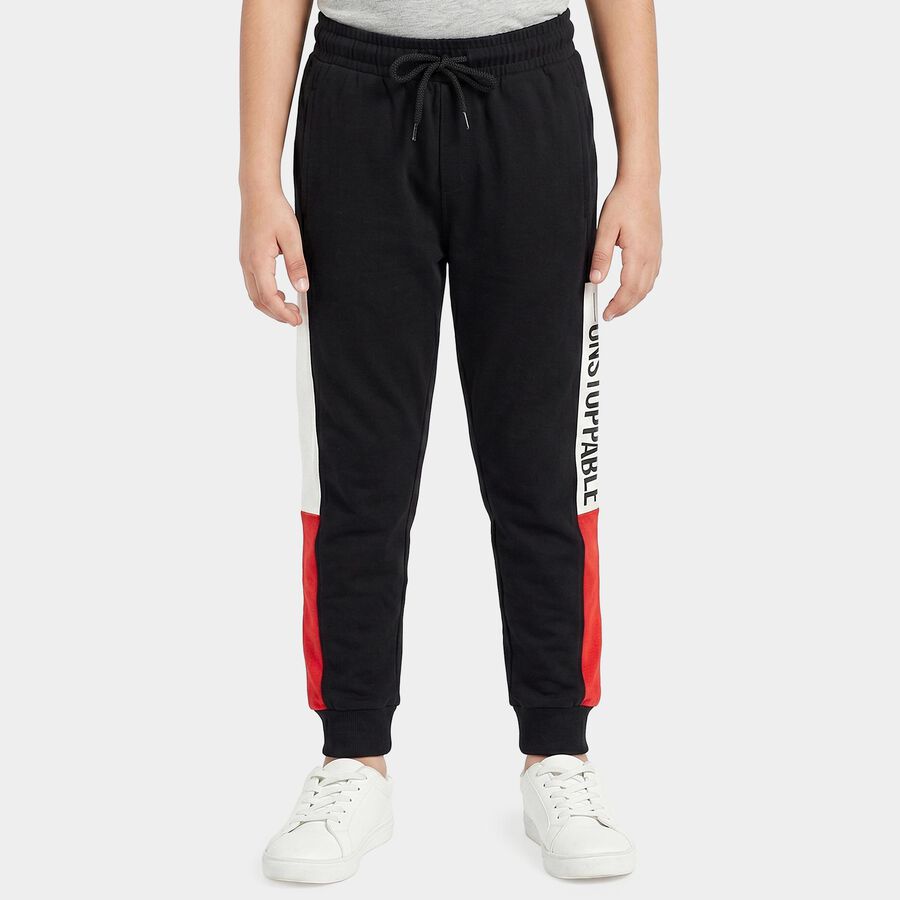 Boys Black Jogger Fit Graphic Printed Pyjama, काला, large