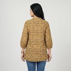 Women's Mustard Mandarin Collar Printed Straight Kurti, Mustard, small