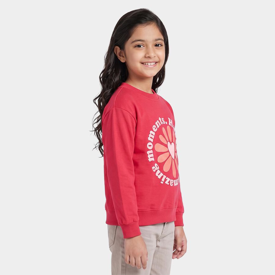 Girls Fuchsia Crew Neck Pullover Sweatshirt, रानी (फ्यूशिया), large