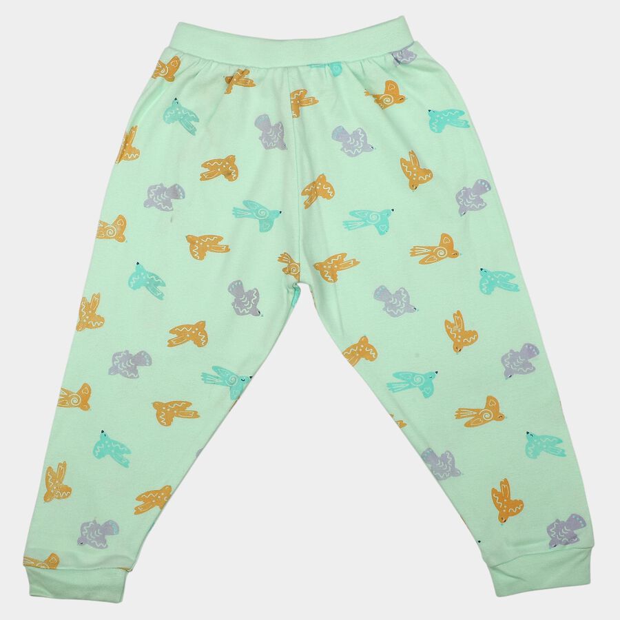Infants' Mint Green Jogger Fit Bird Printed Cotton Pyjama, हल्का हरा, large