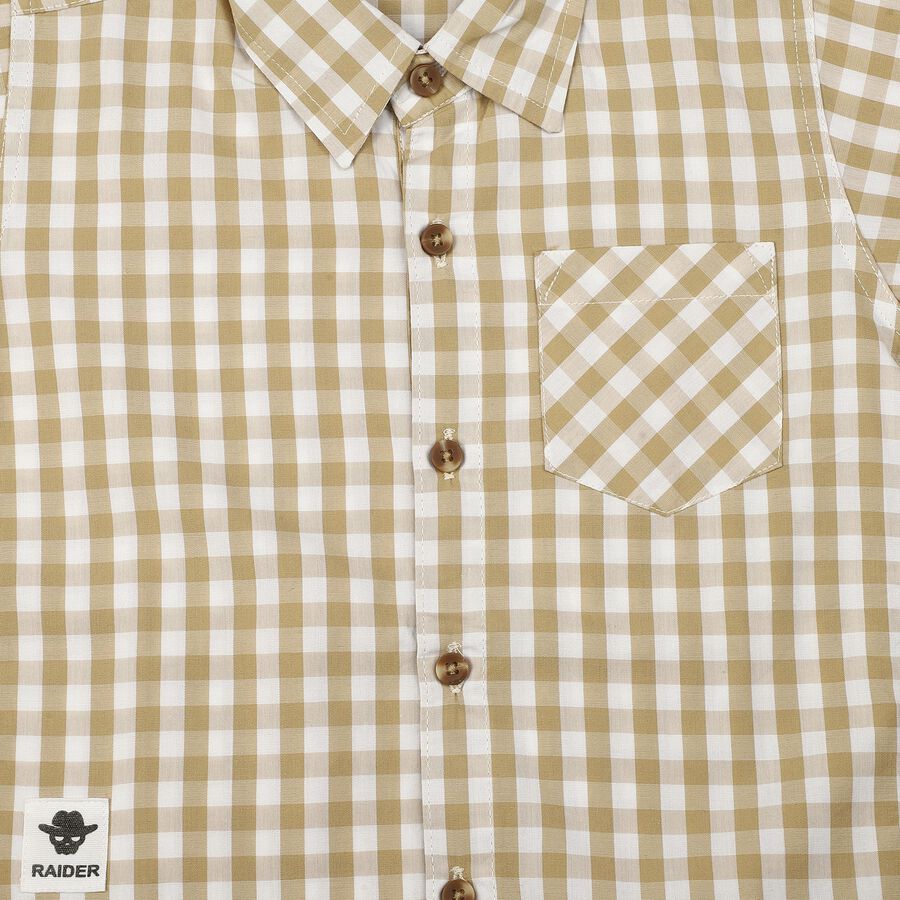 Boys Beige Cotton Checked Regular Fit Shirt, गहरा पीला, large