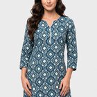 Women's Teal Blue Notch Neck Geometric Kurta, टील ब्लू, small