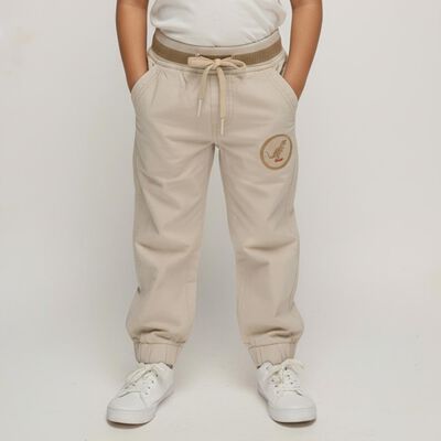 Boys Light Beige Regular Fit Jogger Trousers