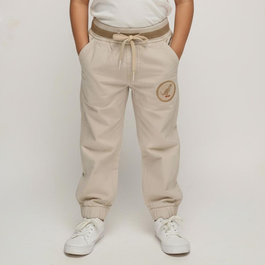 Boys Light Beige Regular Fit Jogger Trousers, गहरा पीला, large image number null