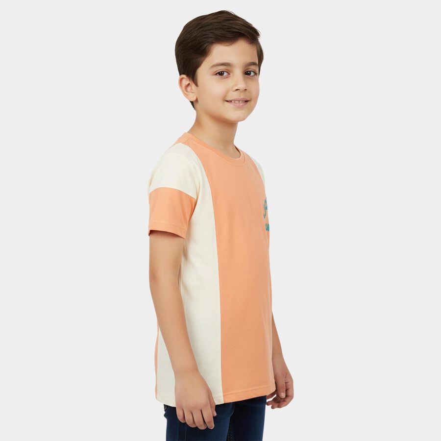 Boys Orange Cotton Round Neck Casual Half Sleeve T-Shirt, Orange, large