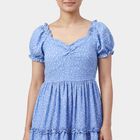 Women's Light Blue V-Neck Floral Tiered Dress, Light Blue, small