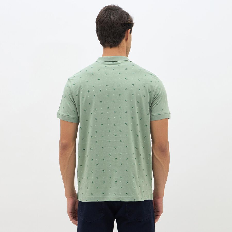 Men's Light Sage Green Cotton Polo Neck Printed T-Shirt, Light Green, large image number null