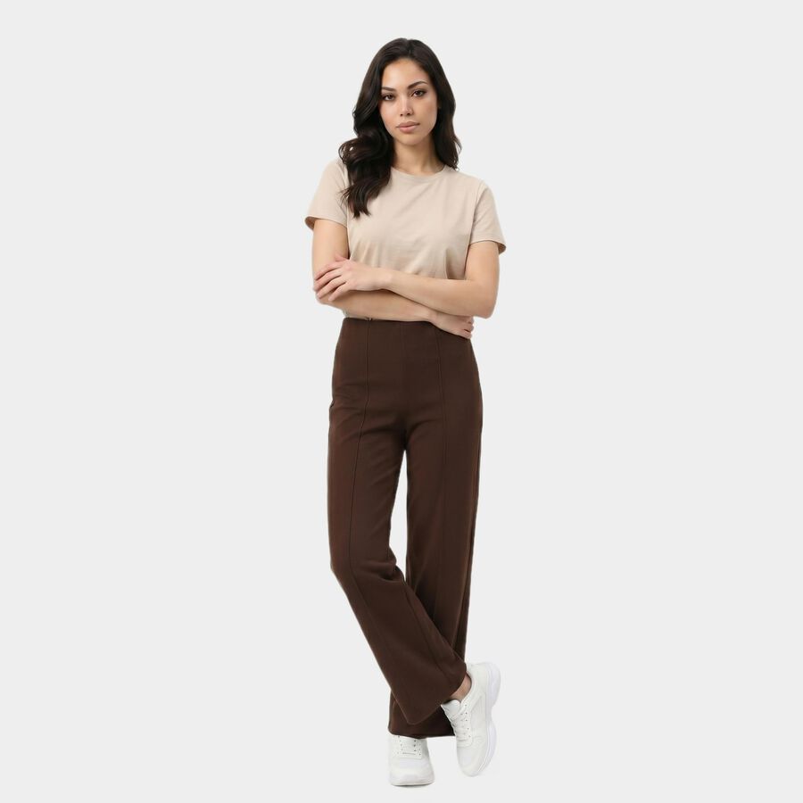 Women's Brown Straight Fit Solid Track Pants, भूरा, large