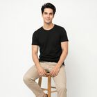 Men's Black Cotton Round Neck Regular T-Shirt, Black, small