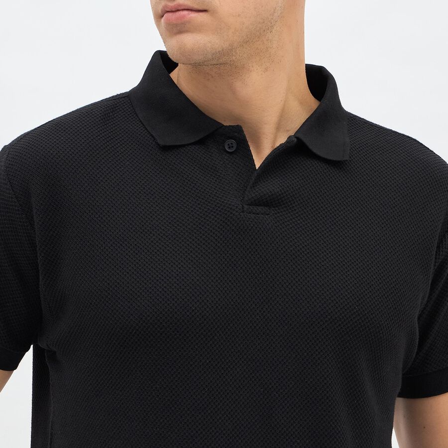 Men's Jet Black Polo Neck Casual T-Shirt, Black, large image number null