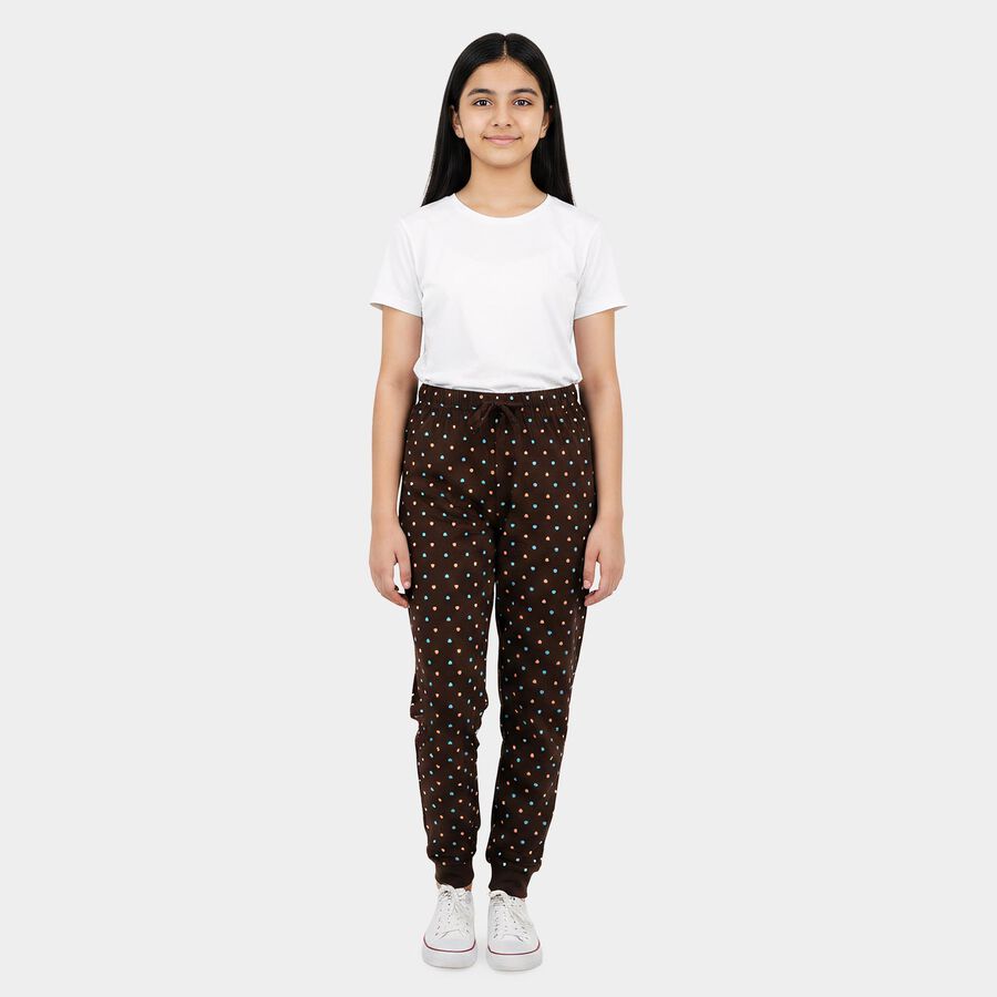 Girls Brown Jogger Heart Printed Pyjama, Brown, large