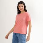 Women's Soft Pink Cotton Round Neck T-Shirt, Pink, small