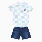 Infants' White Cotton Round Neck Checkered Baba Suit, White, small