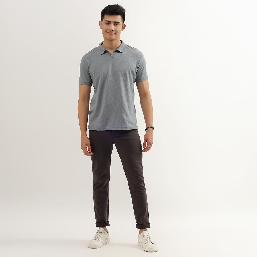 Men's Muted Slate Grey Polo Neck Tee Shirt, Dark Grey, large image number null