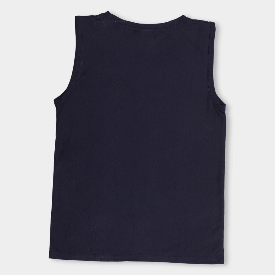 Boys' Deep Midnight Navy Blue Round Neck Sleeveless T-Shirt, Navy Blue, large image number null