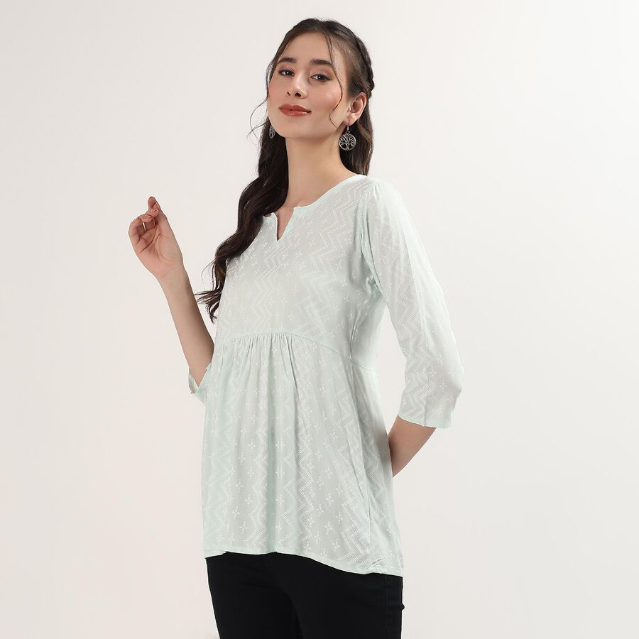 Women's Green Notch Neck Floral Printed Kurti, Light Green, large