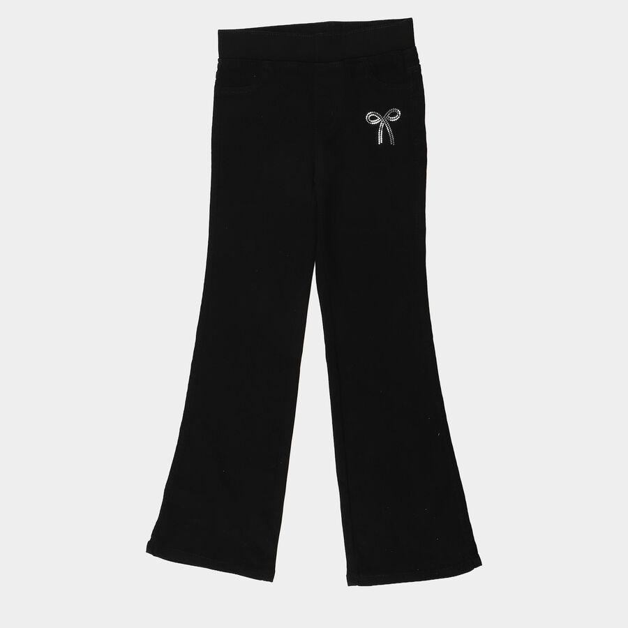 Girls' Black Regular Fit Elastic Waist Jeans, Black, large