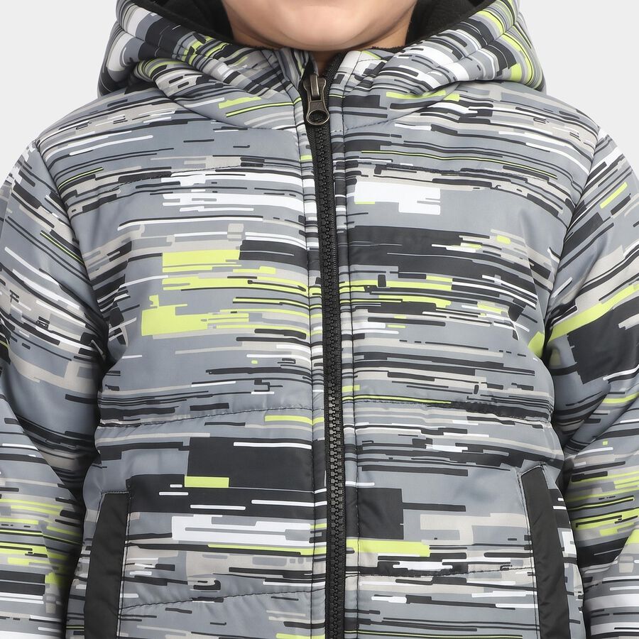 Boys Grey Hooded Bomber Jacket, Charcoal, large
