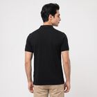 Men's Black Cotton Polo Neck T-Shirt, काला, small