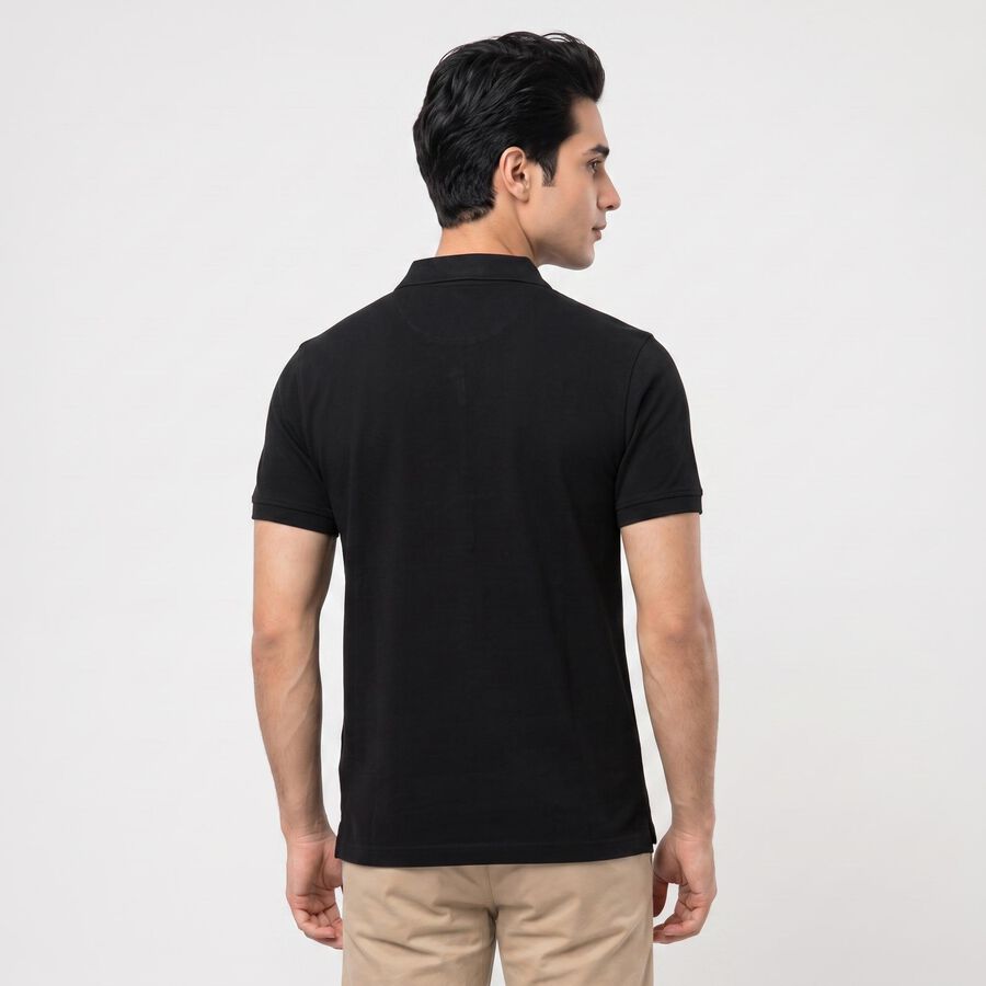Men's Black Cotton Polo Neck T-Shirt, काला, large