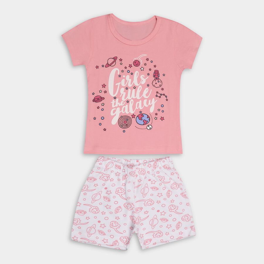 Girls' 100% Cotton Night Suit , हल्का गुलाबी, large image number null