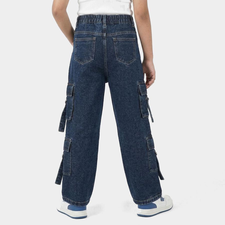 Girls' Blue Regular Fit Jeans, Dark Blue, large