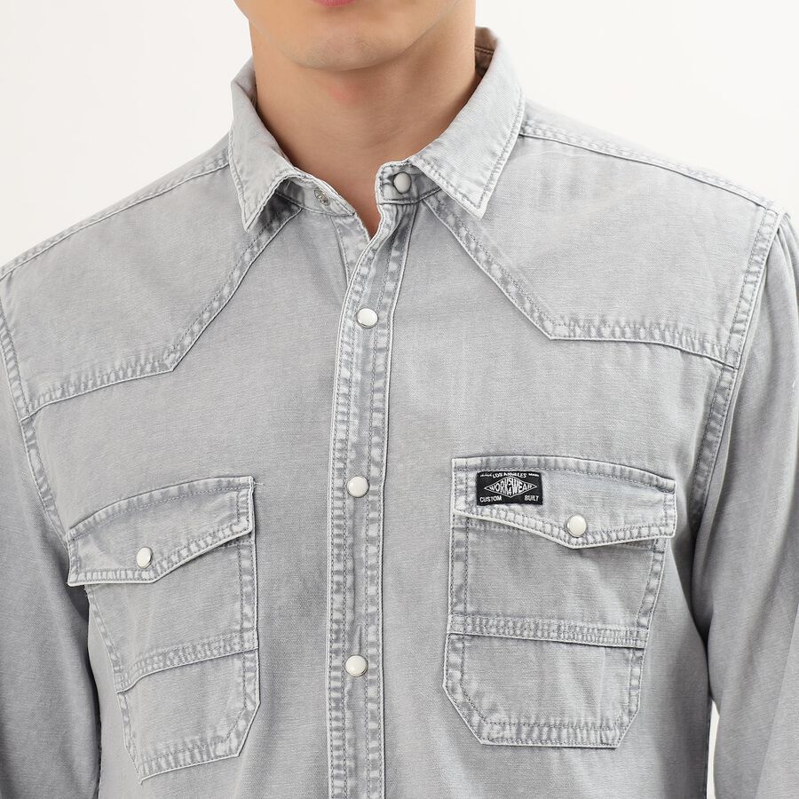 Men's Light Grey Cotton Regular Collar Casual Shirt, Light Grey, large image number null